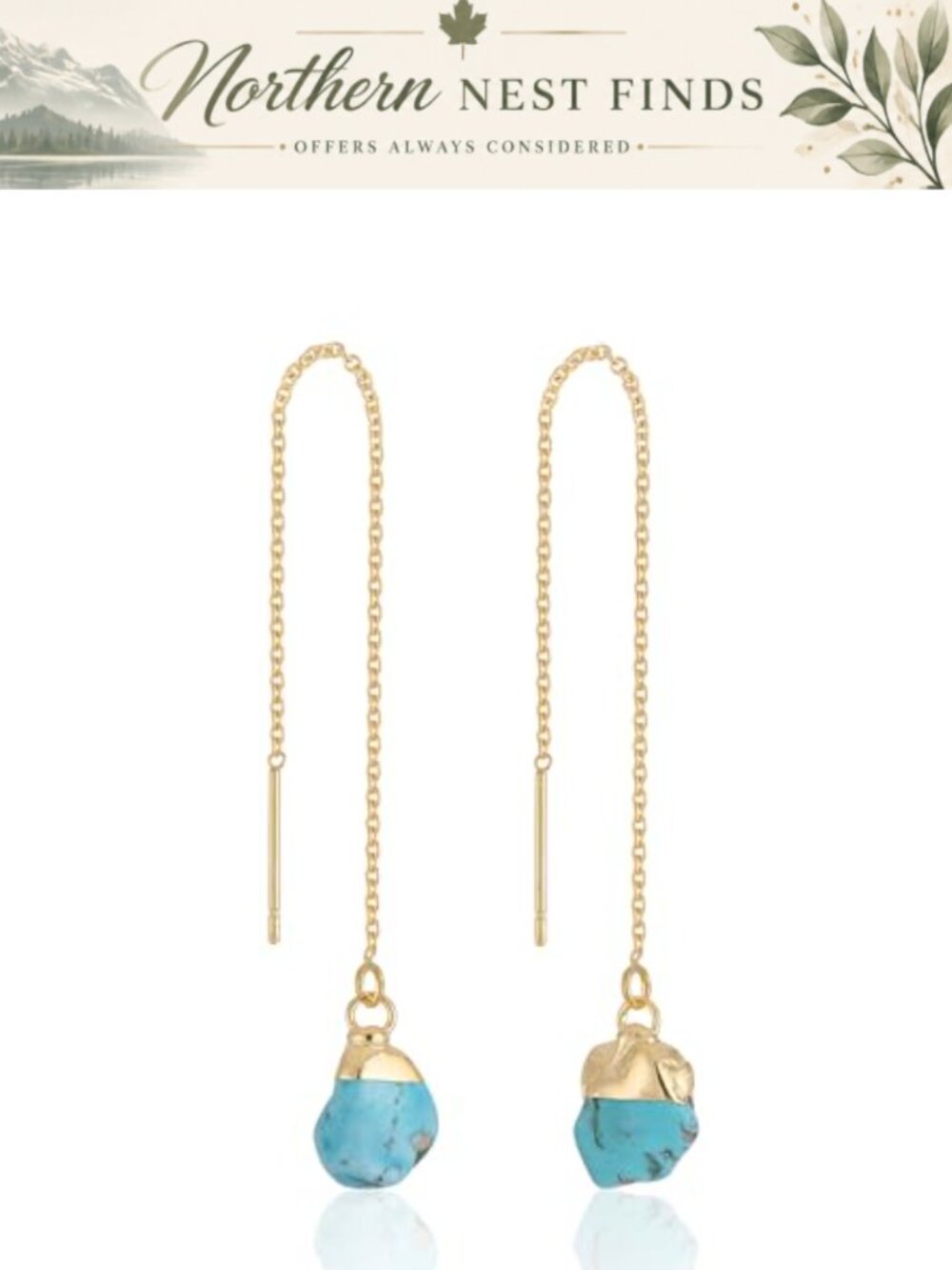 14K Gold Plated Dangle Threader Earrings Gemstone Handmade Drop